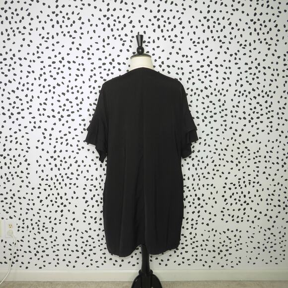 City Chic Black Double Frill Ruffle Sleeve V-Neck Tunic Dress - Picture 7 of 10